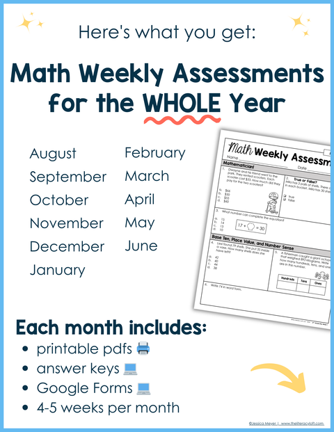 Math Weekly Assessments 2nd Grade | Printable | Google Forms