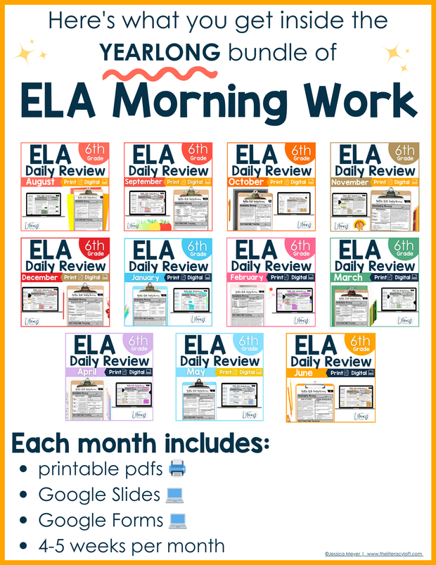 ELA + Math Daily Review 6th Grade {The Bundle} | Distance Learning | Google Slides