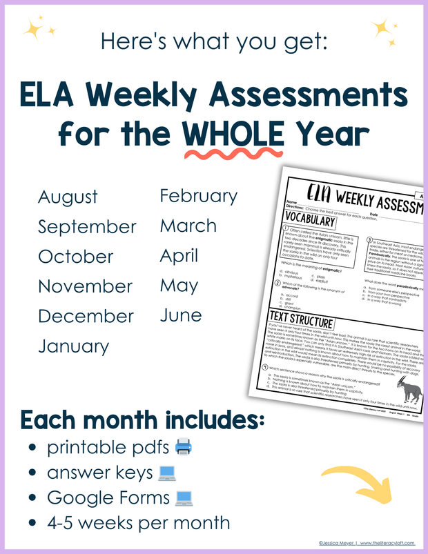 ELA Weekly Assessments 8th Grade | Printable | Google Forms