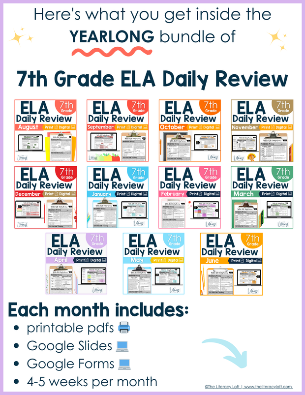 7th-8th Grade ELA Daily Review and Weekly Assessment Bundle