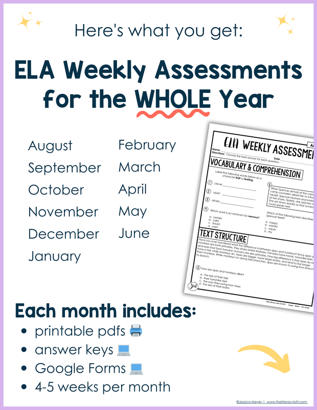 ELA Weekly Assessments 3rd Grade | Printable | Google Forms