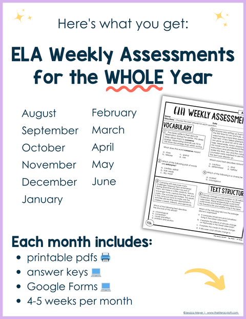 ELA Weekly Assessments 4th Grade | Printable | Google Forms