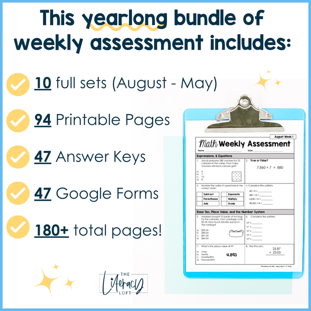 Math Weekly Assessments 6th Grade | Printable | Google Forms