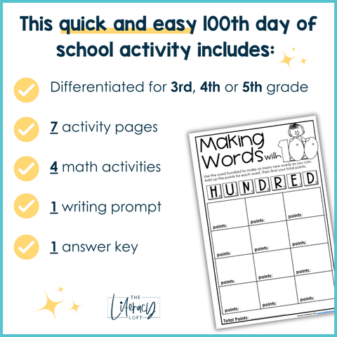 100th Day of School Math ELA Writing Prompts Coloring Pages 3rd 4th 5th Grade