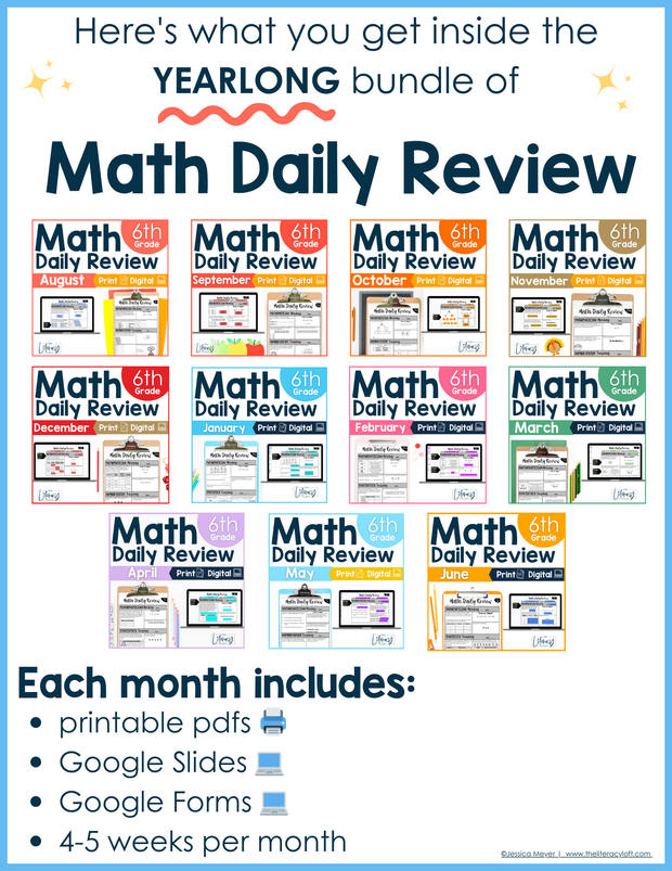 6th Grade Math Daily Review and Weekly Assessments Bundle