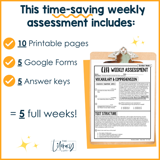 8th Grade ELA Reading Comprehension October Morning Work Assessment Daily Review