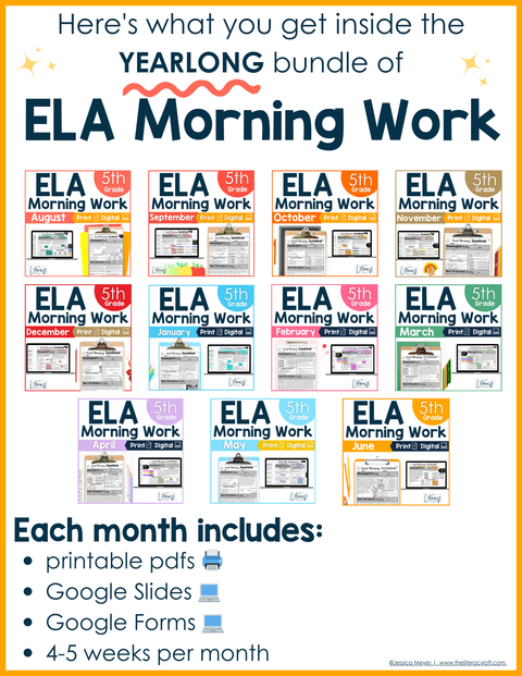 ELA + Math Morning Work 5th Grade {The Bundle} Google Slides + Forms