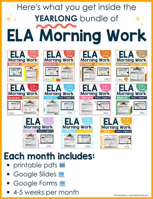 ELA + Math Morning Work 5th Grade {The Bundle} Google Slides + Forms