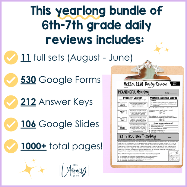 ELA Daily Review 6th & 7th Grade Bundle | Google Slides and Google Forms