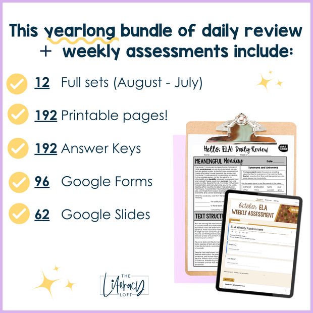 10th Grade ELA Daily Review & Assessment Reading Comprehension Bundle High School