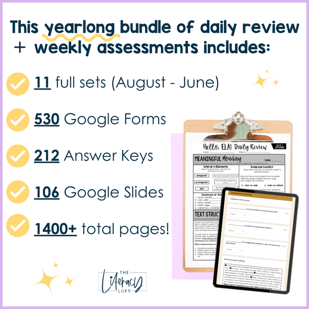 7th-8th Grade ELA Daily Review and Weekly Assessment Bundle