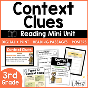 3rd Grade Context Clues Reading Comprehension Unit Vocabulary Worksheets Graphic Organizers Posters