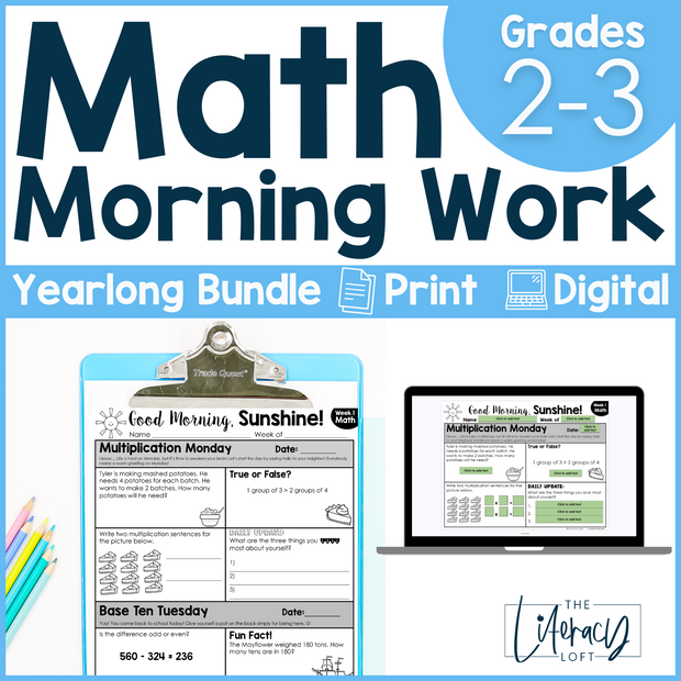 Math Morning Work 2nd-3rd Grade {Bundle} | Distance Learning | Google Slides and Forms