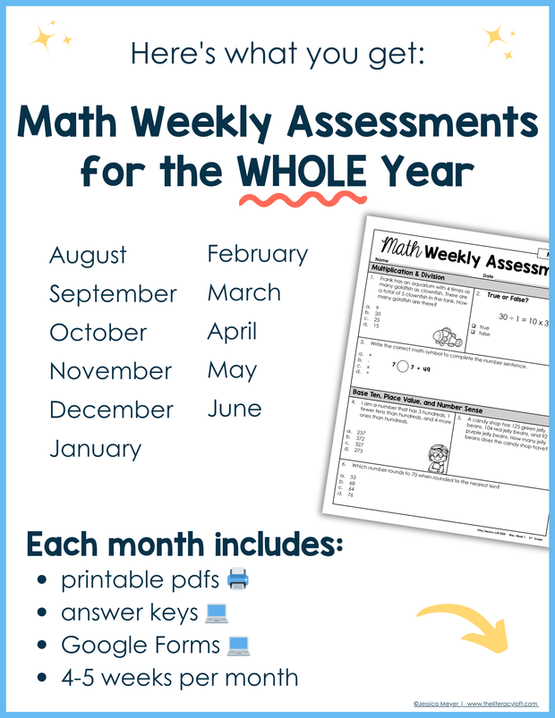 Math Weekly Assessments 3rd Grade | Printable | Google Forms