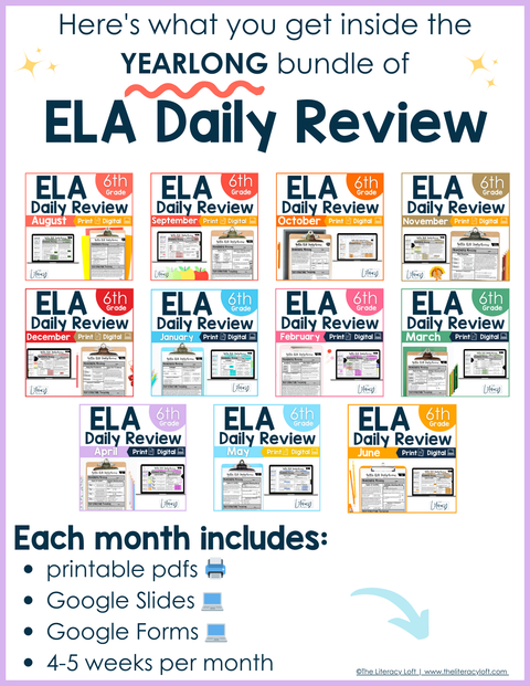 ELA Daily Review 6th Grade (Bundle) | Printable | Google Apps