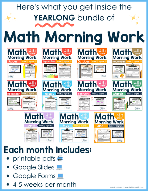 Math Morning Work 4th Grade Bundle | Printable | Google Slides and Forms