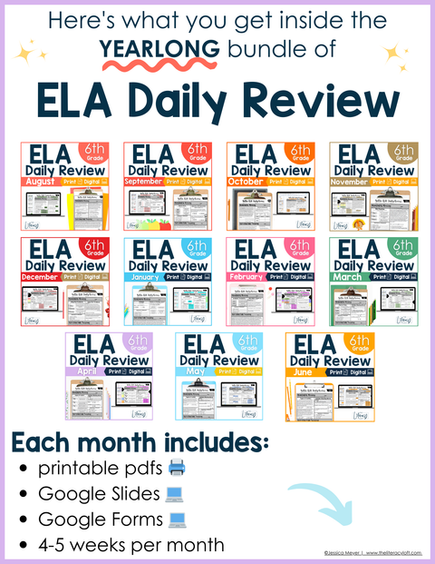 6th-7th Grade ELA Daily Review and Weekly Assessment Bundle