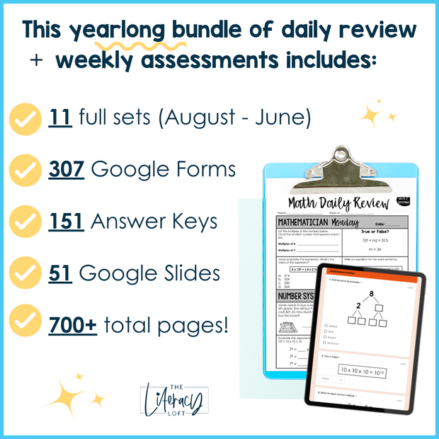 6th Grade Math Daily Review and Weekly Assessments Bundle