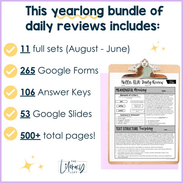 ELA Daily Review 7th Grade Bundle | Printable | Google Apps