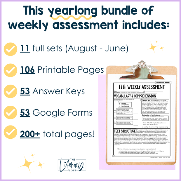 ELA Weekly Assessments 6th Grade  | Printable | Google Forms