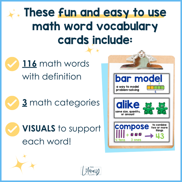 1st Grade Math Word Wall Vocabulary Review Posters Decor ESL Visuals Practice