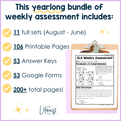 ELA Weekly Assessments 2nd Grade | Printable | Google Forms