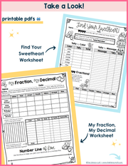 Valentine's Day Math Fractions Decimals Activity Coloring Sheets Worksheets