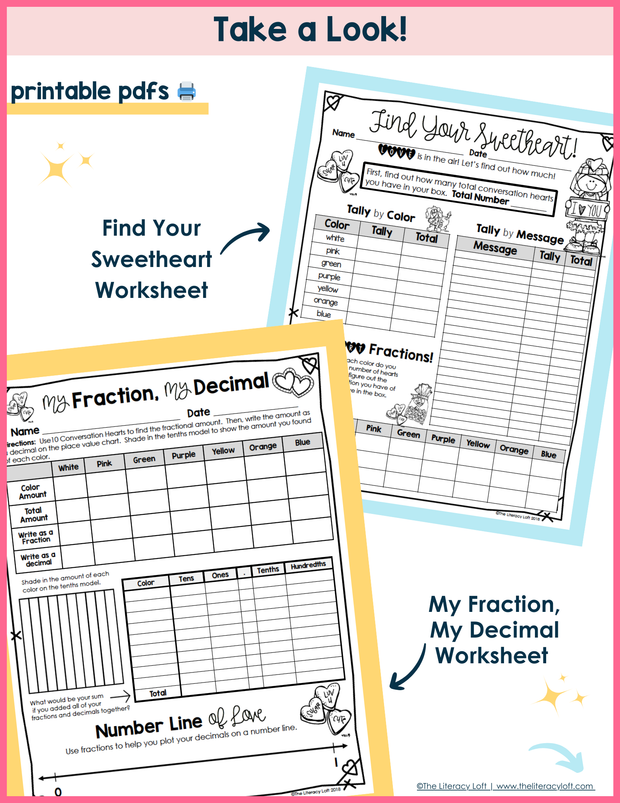 Valentine's Day Math Fractions Decimals Activity Coloring Sheets Worksheets