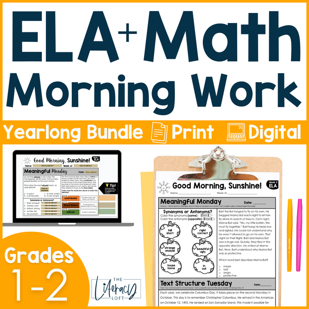 ELA and Math Morning Work Grades 1-2 Bundle