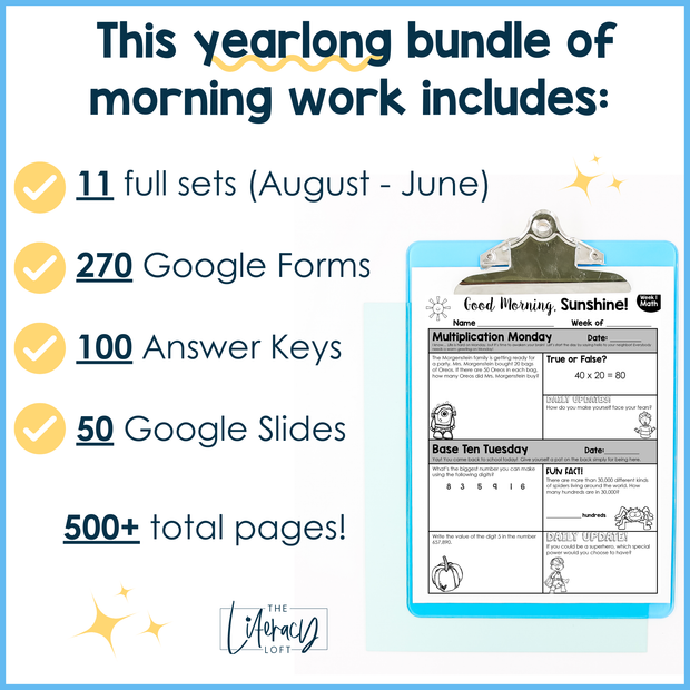 Math Morning Work 4th Grade Bundle | Printable | Google Slides and Forms