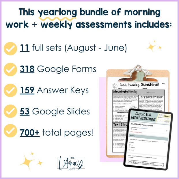 5th Grade ELA Morning Work and Weekly Assessments Bundle