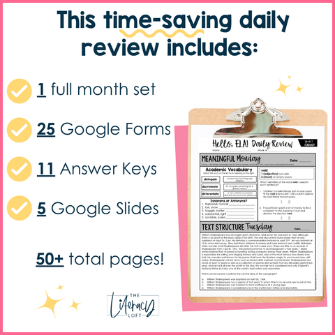 ELA Daily Review 7th Grade {February} I Distance Learning I Google Slides and Forms