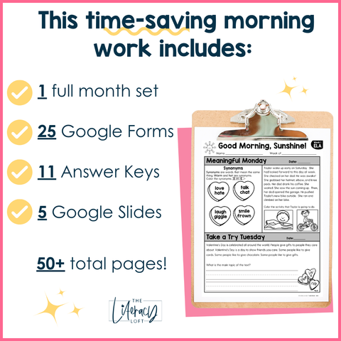 1st Grade ELA Morning Work (February) I Distance Learning I Google Slides