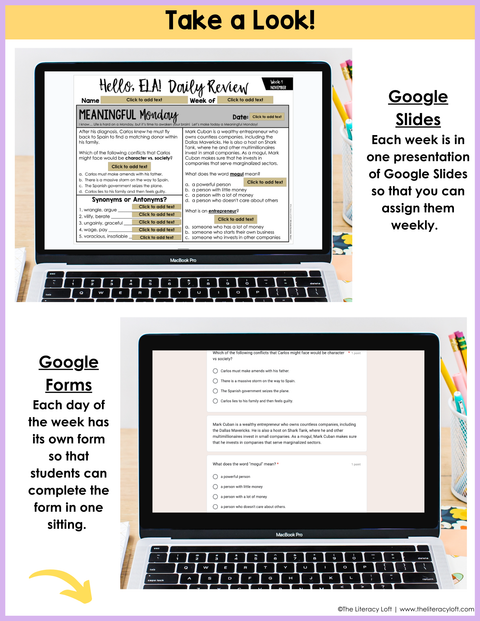 ELA Daily Review 8th Grade {November} | Distance Learning | Google Slides and Forms