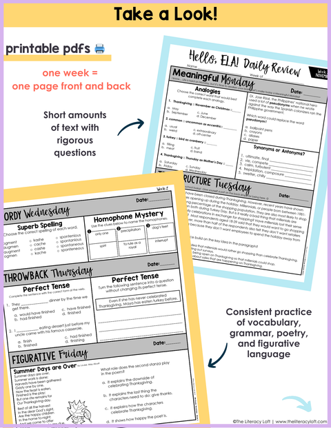 ELA Daily Review 8th Grade {November} | Distance Learning | Google Slides and Forms