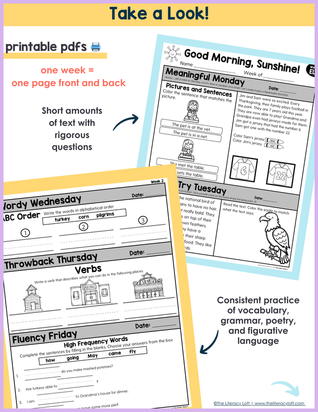 1st Grade ELA Morning Work (November) | Distance Learning | Google Slides