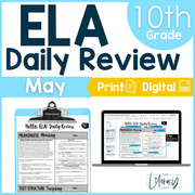 10th Grade ELA High School Spring Summer End of the Year Spiral Review Reading Comp-May
