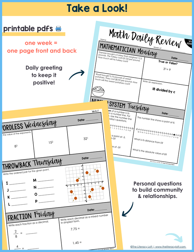 Math Daily Review 6th Grade {November} | Distance Learning | Google Apps