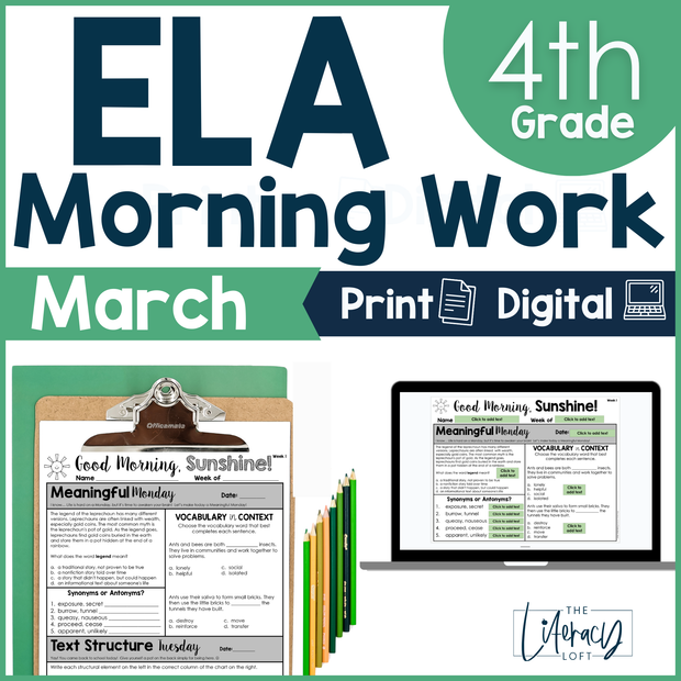 ELA Morning Work 4th Grade {March} | Distance Learning | Google Slides