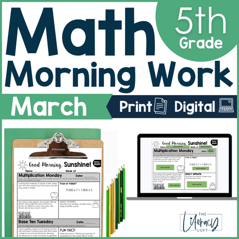 Math Morning Work 5th Grade {March} I Distance Learning I Google Slides