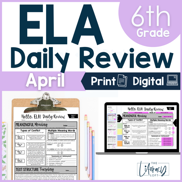 ELA Daily Review 6th Grade {April} | Distance Learning | Google Slides and Forms