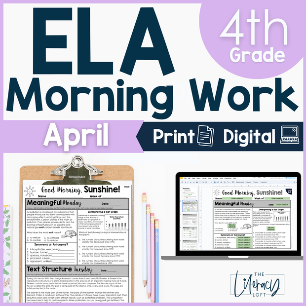 ELA Morning Work 4th Grade {April} | Distance Learning | Google Slides