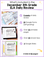 ELA Daily Review 8th Grade {December} I Distance Learning I Google Slides and Forms