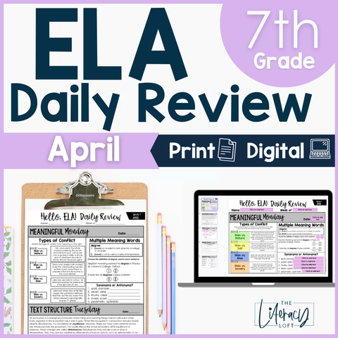 ELA Daily Review 7th Grade {April} | Distance Learning | Google Slides and Forms