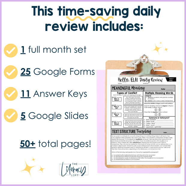 ELA Daily Review 7th Grade {April} | Distance Learning | Google Slides and Forms