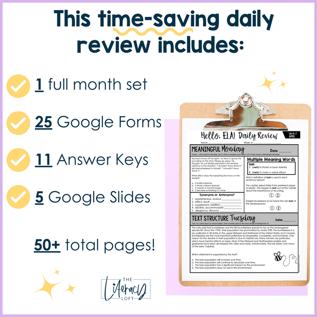 ELA Daily Review 6th Grade {April} | Distance Learning | Google Slides and Forms