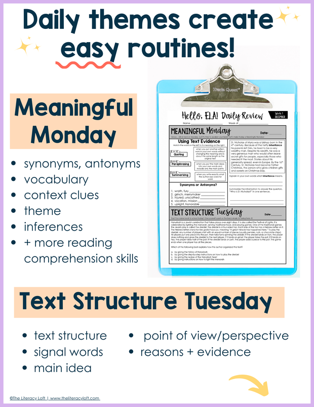 ELA Daily Review 7th Grade {December} I Distance Learning I Google Slides and Forms