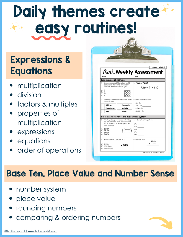 Math Weekly Assessments 6th Grade | Printable | Google Forms