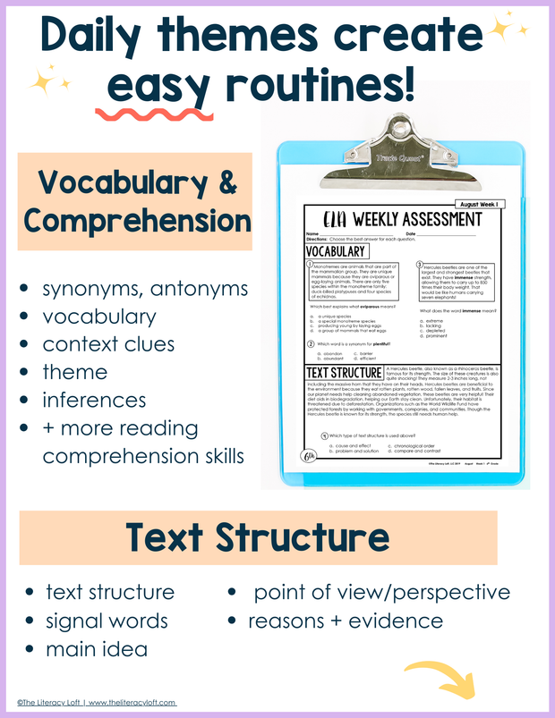 ELA Weekly Assessments 6th Grade  | Printable | Google Forms