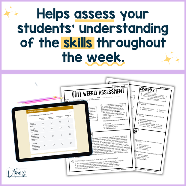 ELA Weekly Assessments 7th Grade  | Printable | Google Forms